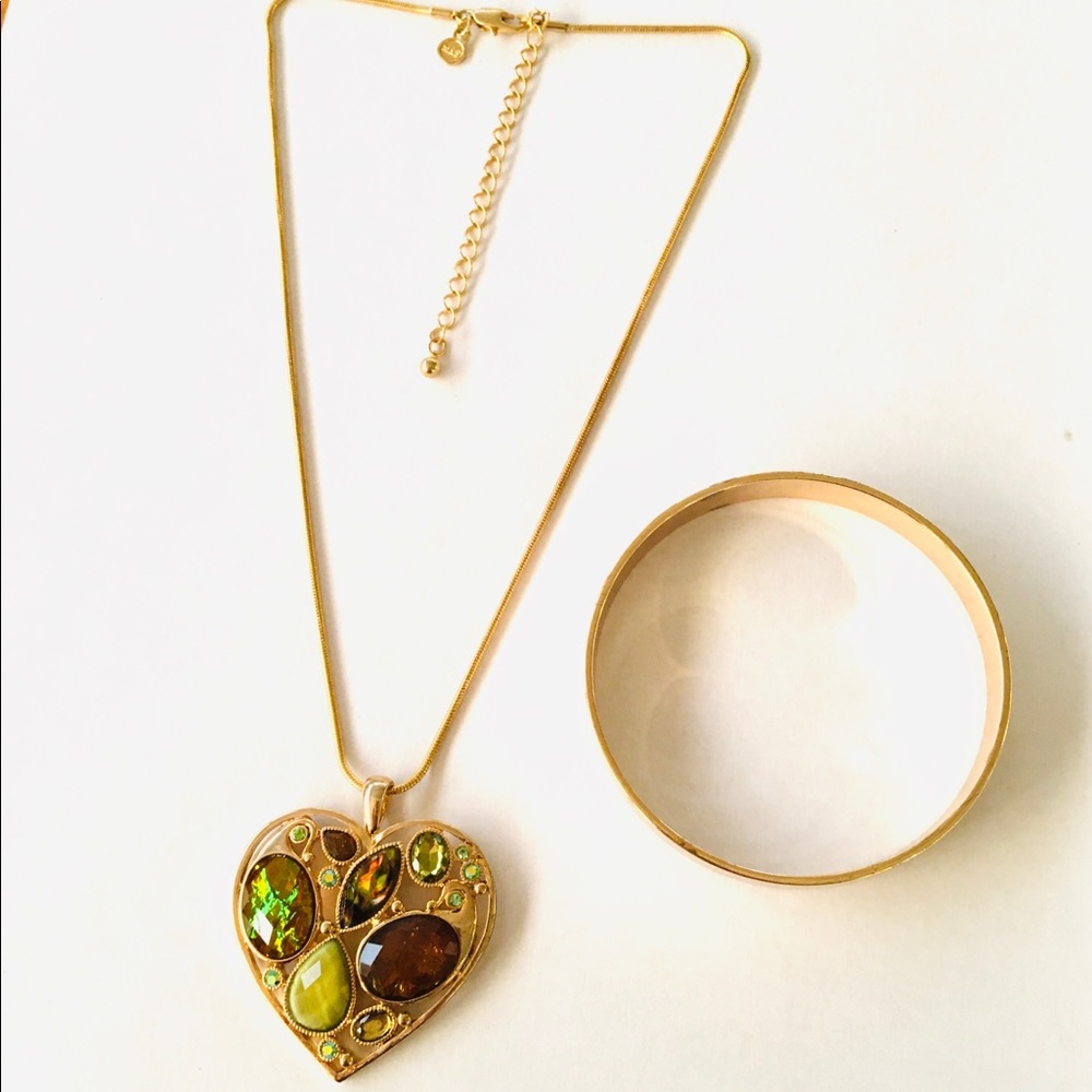 Marks & Spencer Stone Pendant Gold Tone Necklace, Anne Klein Gold Tone Bangle